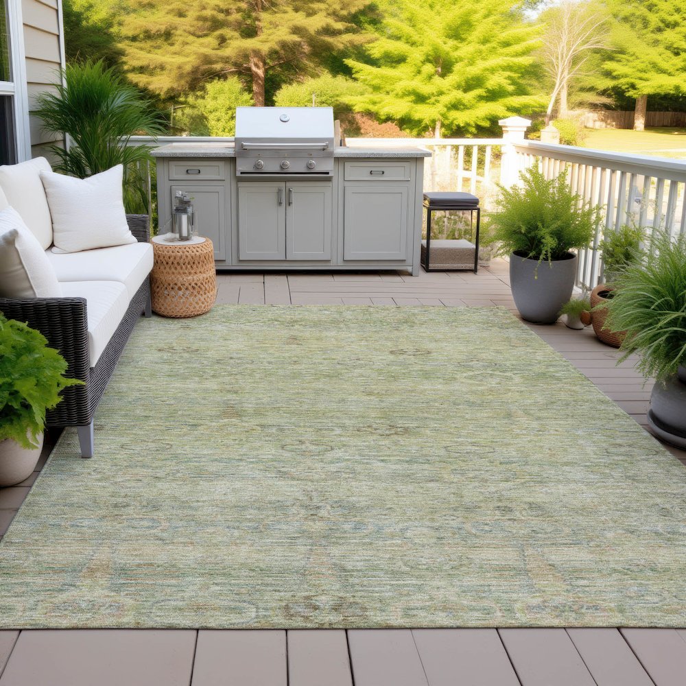 Machine Washable Indoor/Outdoor Chantille ACN2090 Green 10' x 14' Rug. Picture 7
