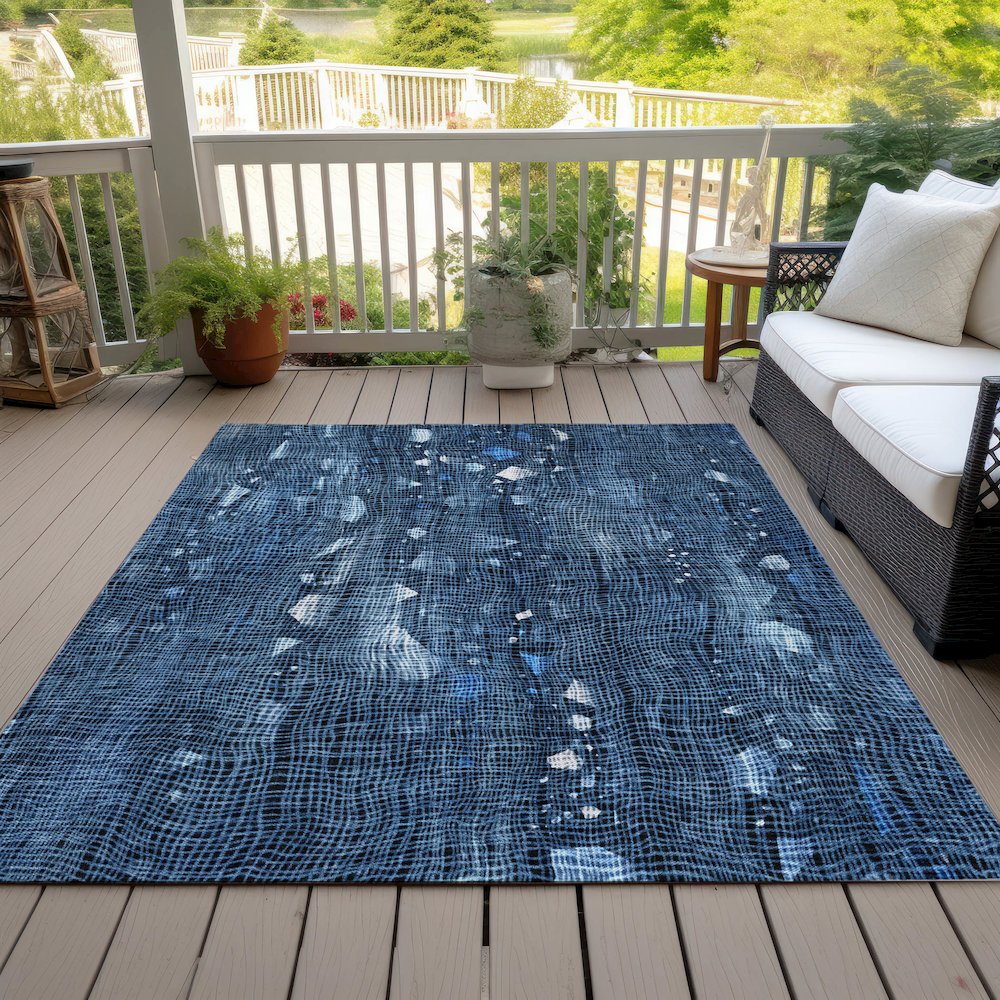 Machine Washable Indoor/Outdoor Chantille ACN2092 Blue 10' x 14' Rug. Picture 8