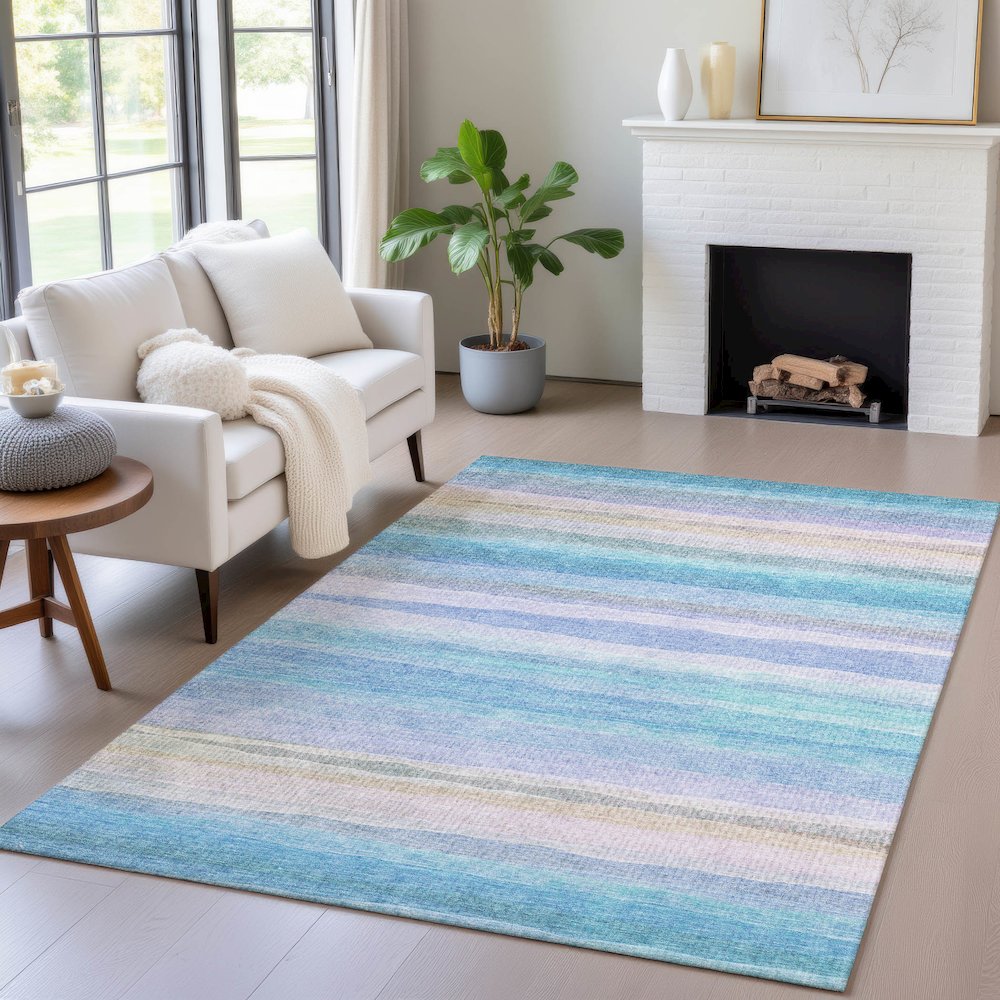 Machine Washable Indoor/Outdoor Chantille ACN2093 Aqua 10' x 14' Rug. Picture 5
