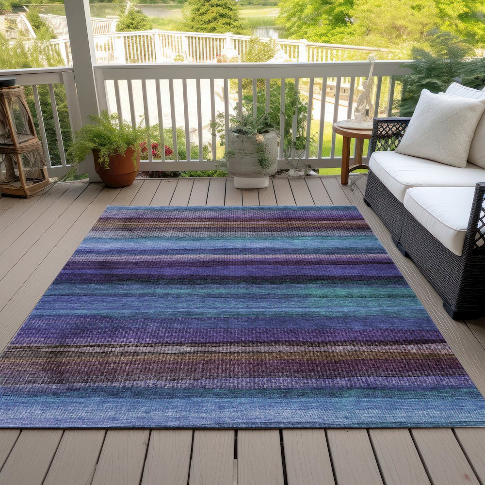 Machine Washable Indoor/Outdoor Chantille ACN2093 Blue 10' x 14' Rug. Picture 8