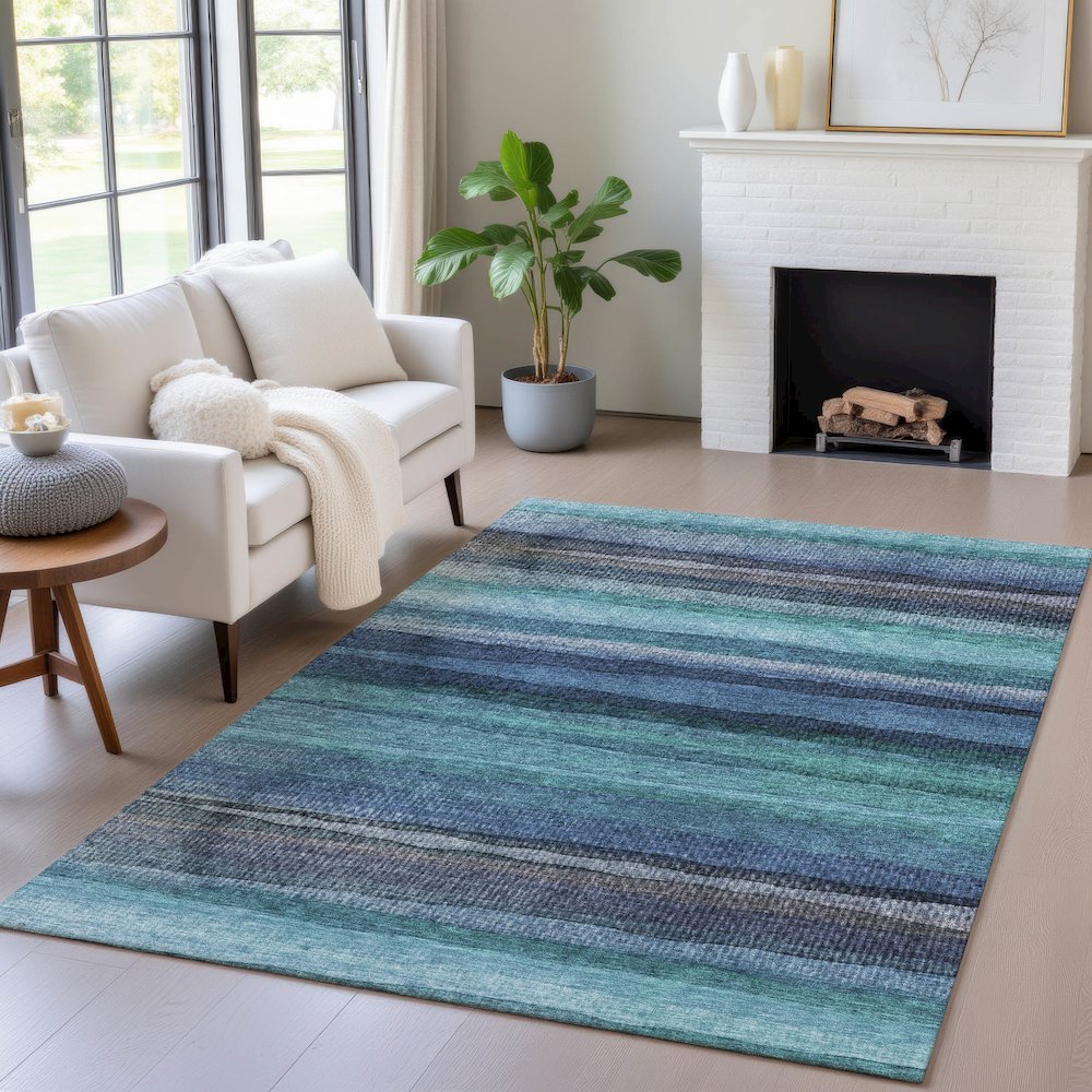 Machine Washable Indoor/Outdoor Chantille ACN2093 Teal 10' x 14' Rug. Picture 5