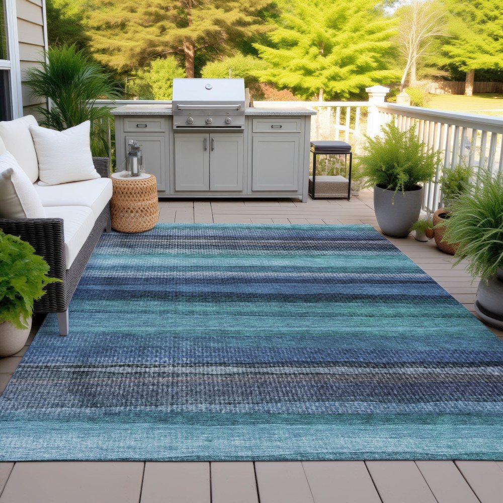 Machine Washable Indoor/Outdoor Chantille ACN2093 Teal 10' x 14' Rug. Picture 7
