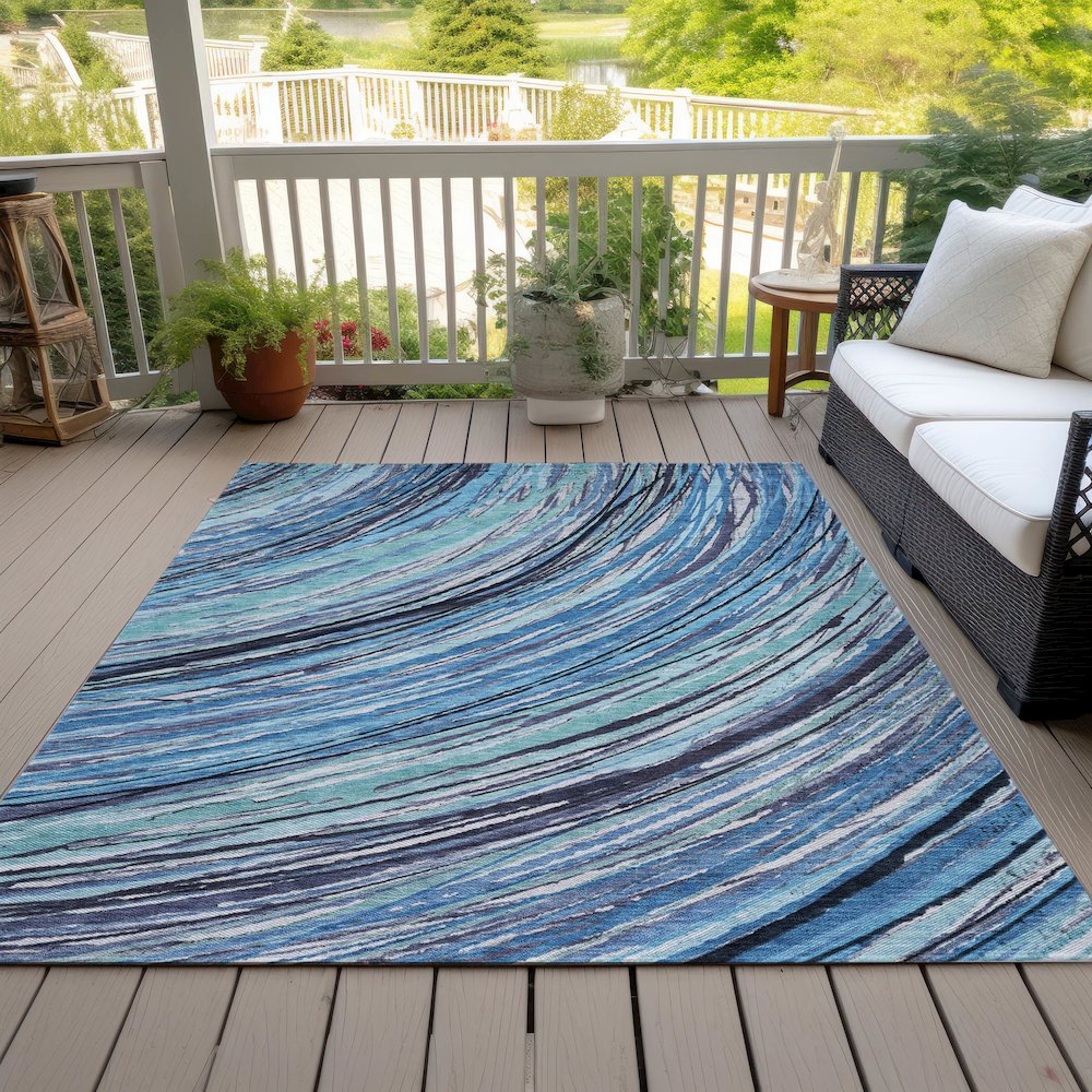 Machine Washable Indoor/Outdoor Chantille ACN2094 Blue 10' x 14' Rug. Picture 8