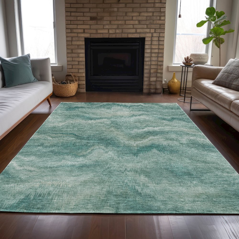 Machine Washable Indoor/Outdoor Chantille ACN2095 Teal 10' x 14' Rug. Picture 6