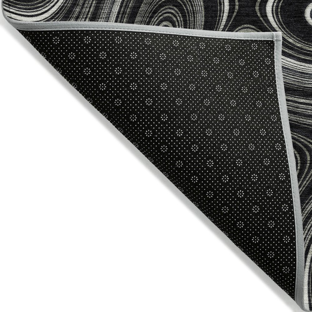 Machine Washable Indoor/Outdoor Chantille ACN2097 Black 8' x 8' Round Rug. Picture 2