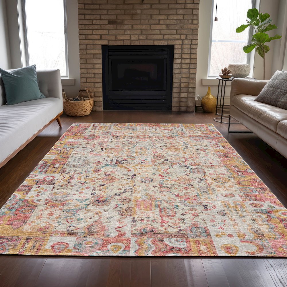 Machine Washable Indoor/Outdoor Chantille ACN2099 Pink 10' x 14' Rug. Picture 6