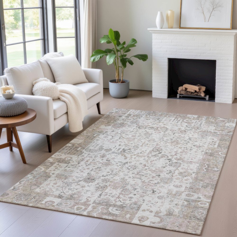 Machine Washable Indoor/Outdoor Chantille ACN2099 Taupe 10' x 14' Rug. Picture 5