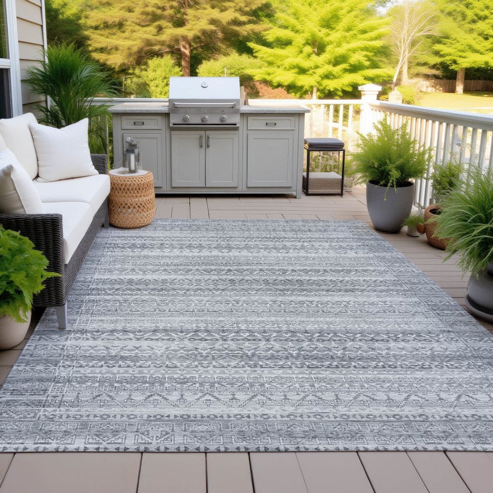Machine Washable Indoor/Outdoor Chantille ACN2101 Gray 10' x 14' Rug. Picture 7