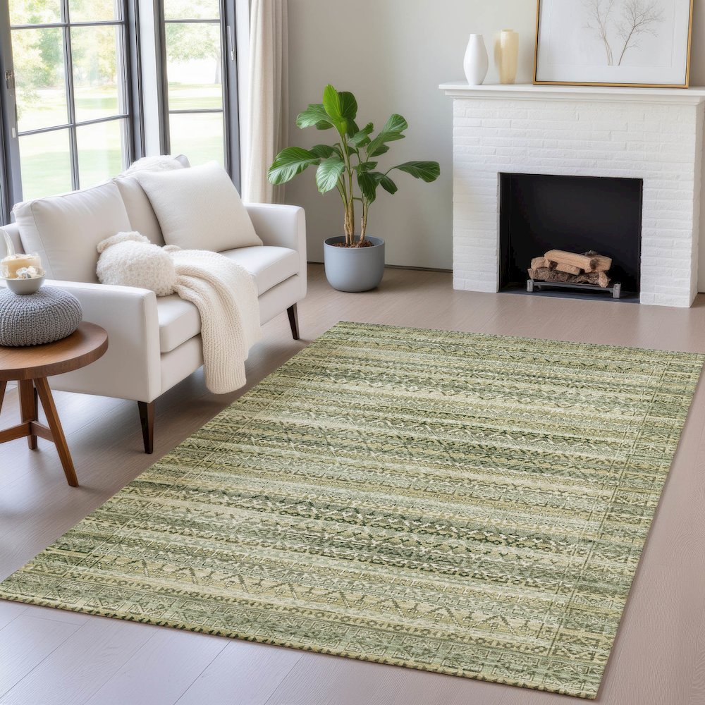Machine Washable Indoor/Outdoor Chantille ACN2101 Green 10' x 14' Rug. Picture 5