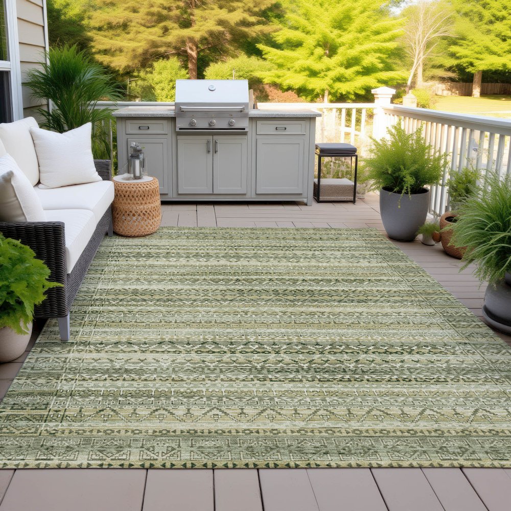 Machine Washable Indoor/Outdoor Chantille ACN2101 Green 10' x 14' Rug. Picture 7