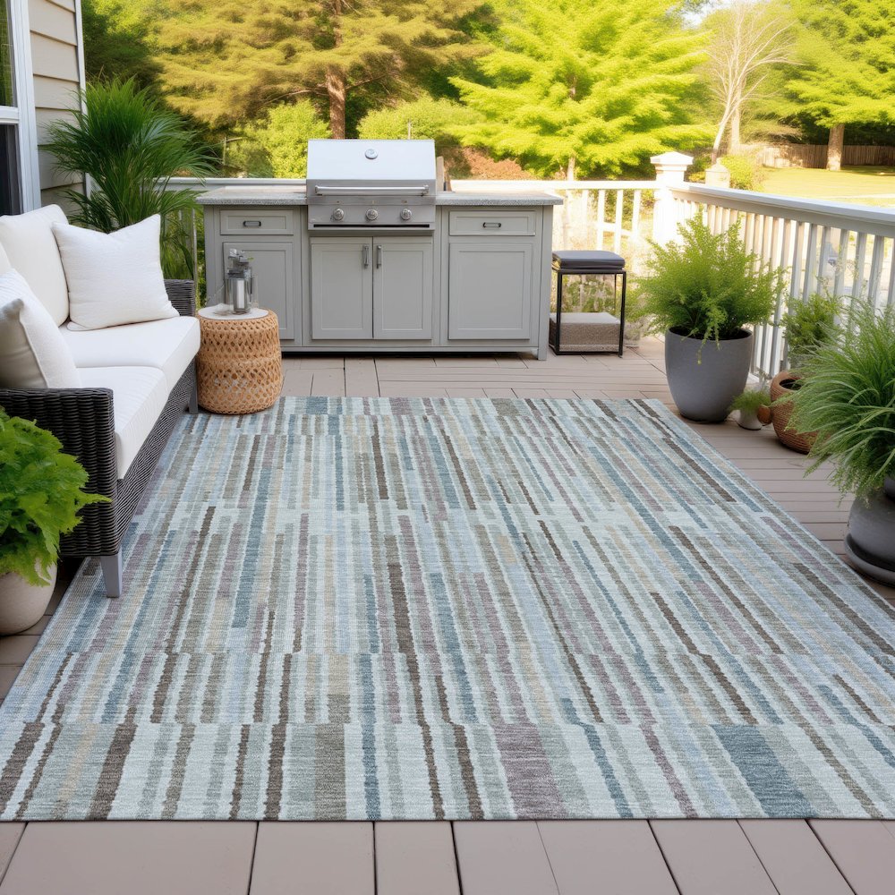 Machine Washable Indoor/Outdoor Chantille ACN2102 Teal 10' x 14' Rug. Picture 7