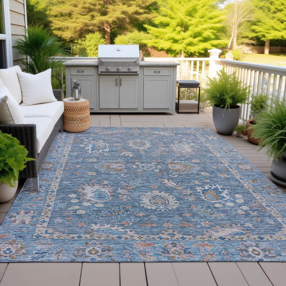 Machine Washable Indoor/Outdoor Chantille ACN2104 Blue 10' x 14' Rug. Picture 7