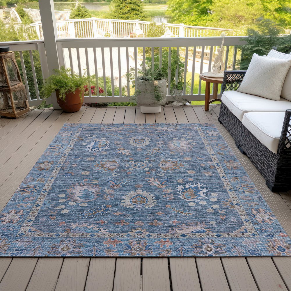 Machine Washable Indoor/Outdoor Chantille ACN2104 Blue 10' x 14' Rug. Picture 8