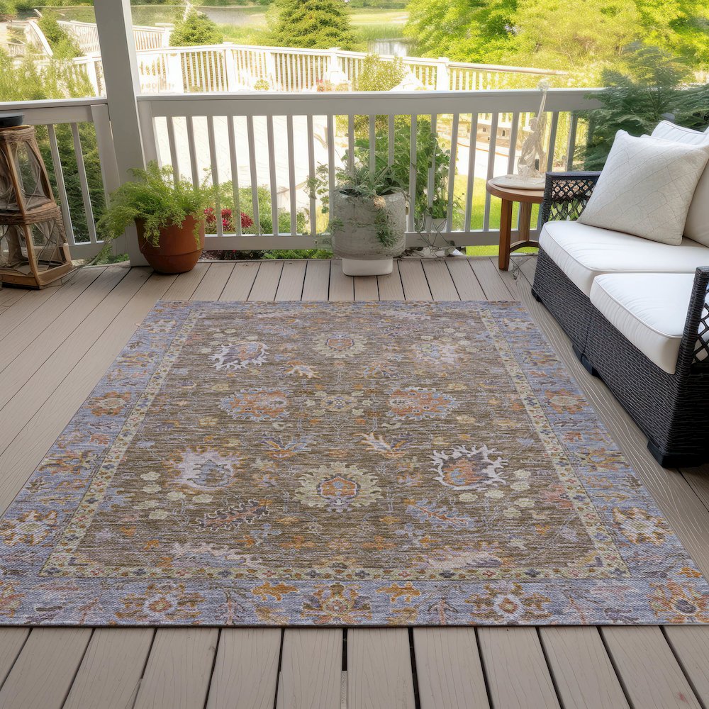 Machine Washable Indoor/Outdoor Chantille ACN2104 Brown 10' x 14' Rug. Picture 8