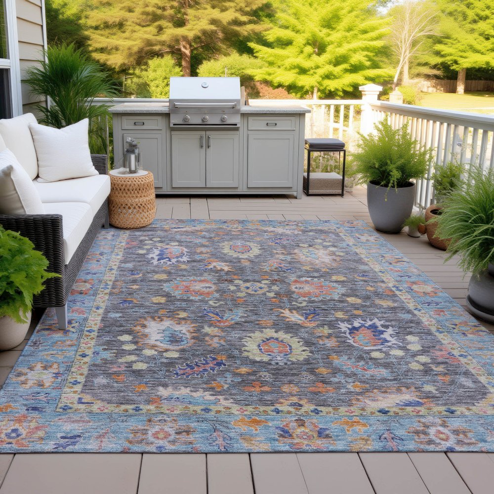 Machine Washable Indoor/Outdoor Chantille ACN2104 Gray 10' x 14' Rug. Picture 7