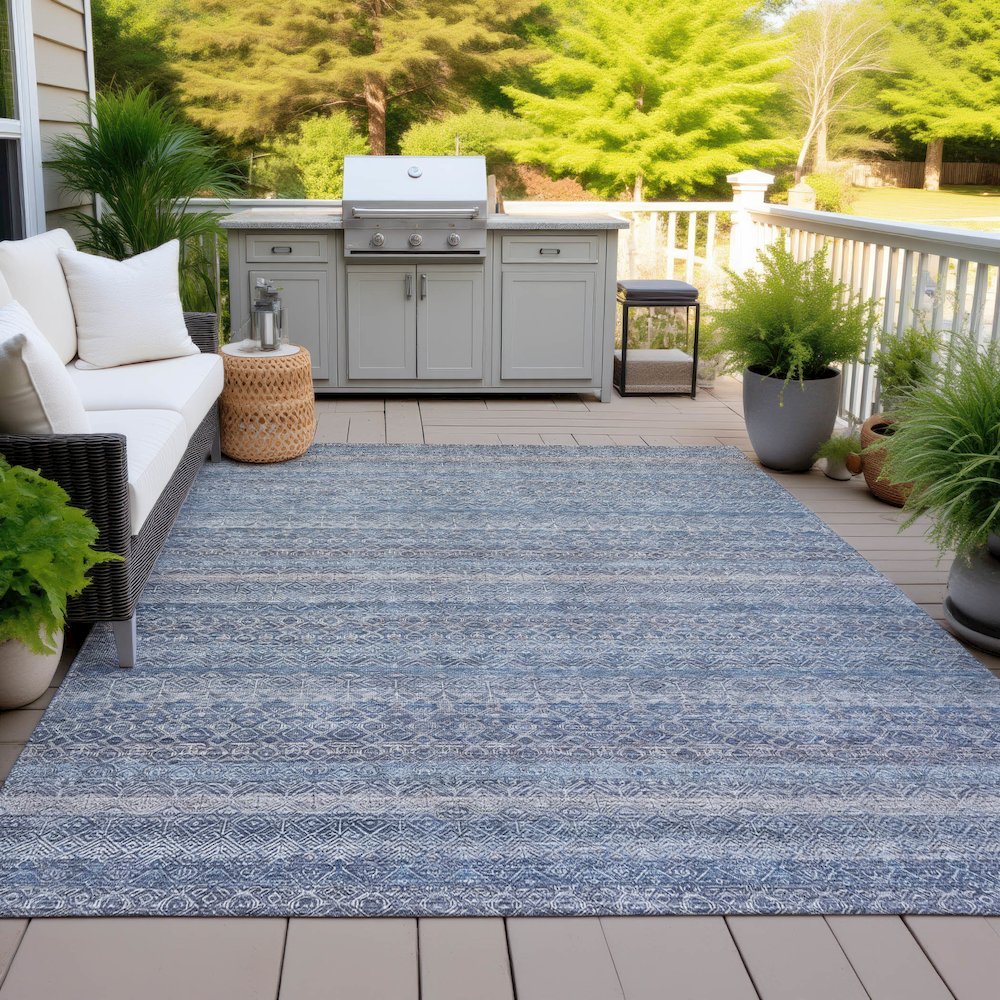 Machine Washable Indoor/Outdoor Chantille ACN2105 Blue 10' x 14' Rug. Picture 7