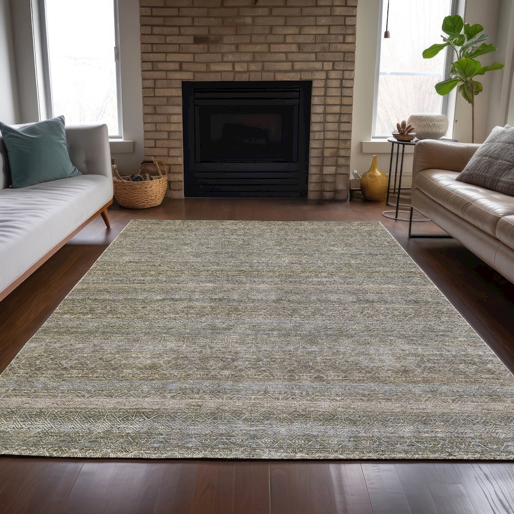 Machine Washable Indoor/Outdoor Chantille ACN2105 Khaki 10' x 14' Rug. Picture 6