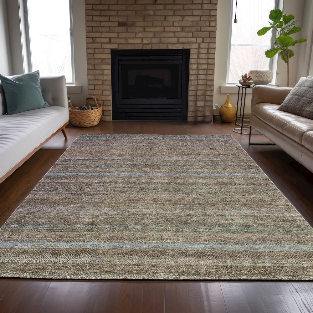 Machine Washable Indoor/Outdoor Chantille ACN2106 Brown 10' x 14' Rug. Picture 6