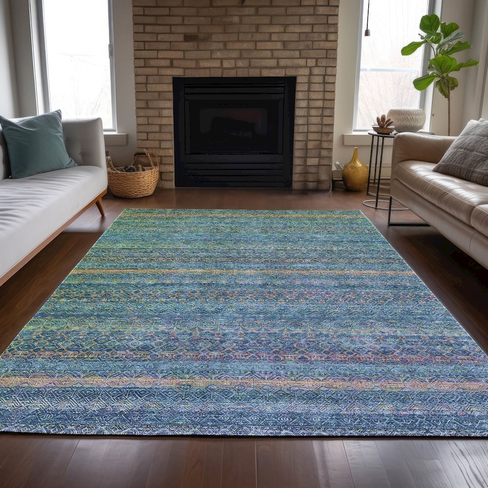 Machine Washable Indoor/Outdoor Chantille ACN2106 Teal 10' x 14' Rug. Picture 6