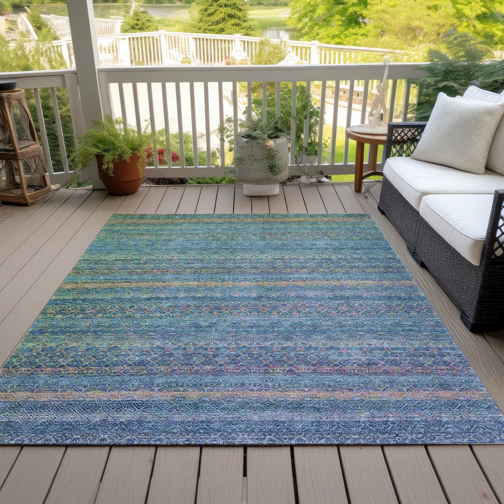 Machine Washable Indoor/Outdoor Chantille ACN2106 Teal 10' x 14' Rug. Picture 8