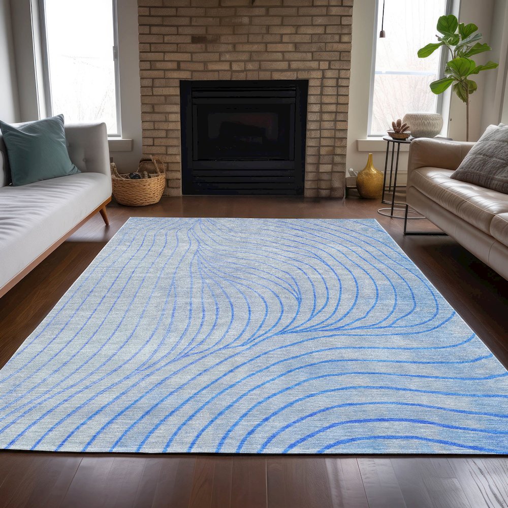 Machine Washable Indoor/Outdoor Chantille ACN2107 Blue 10' x 14' Rug. Picture 6