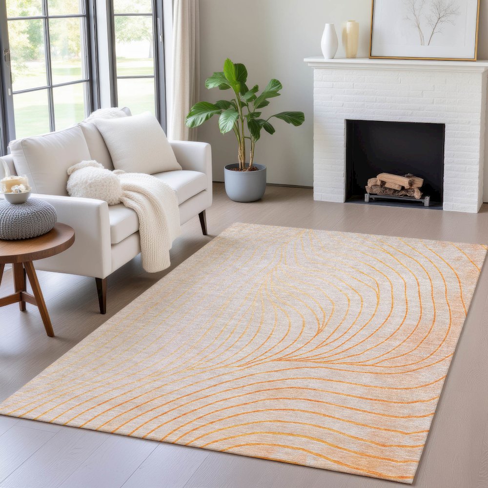 Machine Washable Indoor/Outdoor Chantille ACN2107 Orange 10' x 14' Rug. Picture 5