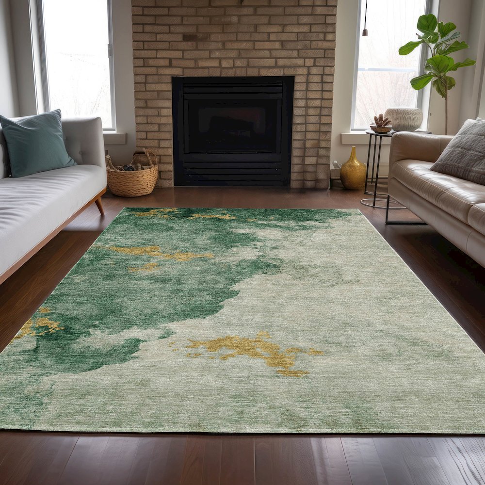 Machine Washable Indoor/Outdoor Chantille ACN2108 Emerald 10' x 14' Rug. Picture 6