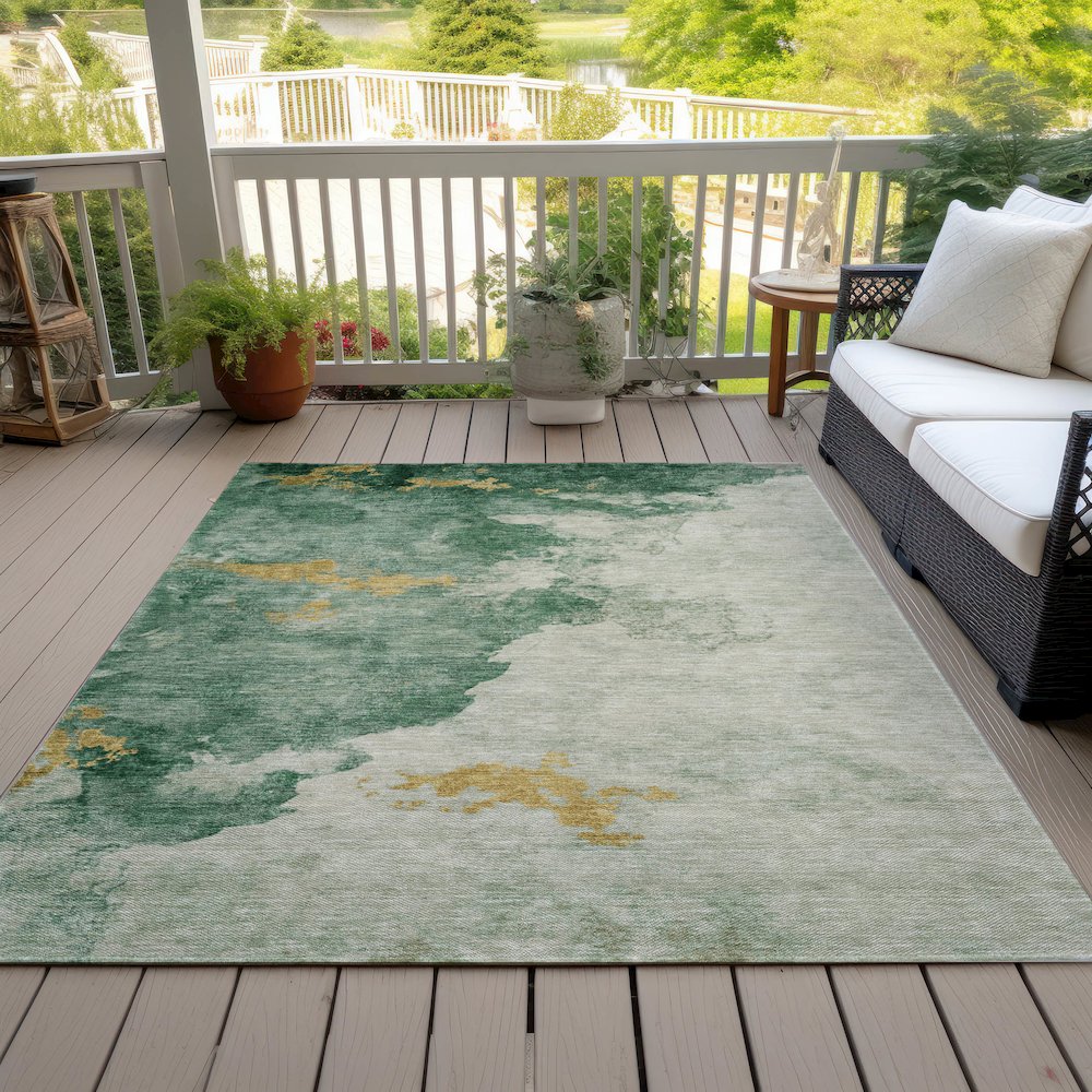 Machine Washable Indoor/Outdoor Chantille ACN2108 Emerald 10' x 14' Rug. Picture 8