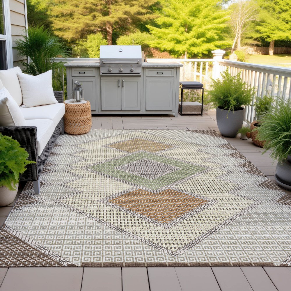 Machine Washable Indoor/Outdoor Chantille ACN2111 Brown 10' x 14' Rug. Picture 7