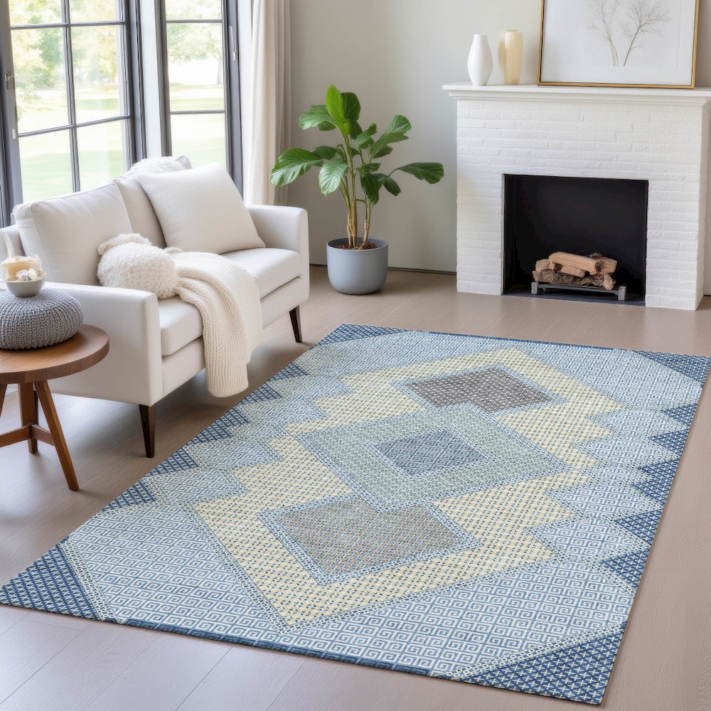 Machine Washable Indoor/Outdoor Chantille ACN2111 Denim 10' x 14' Rug. Picture 5