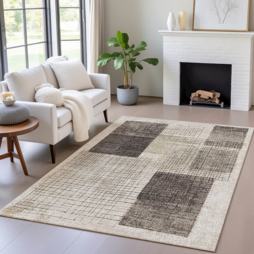 Machine Washable Indoor/Outdoor Chantille ACN2112 Brown 10' x 14' Rug. Picture 5