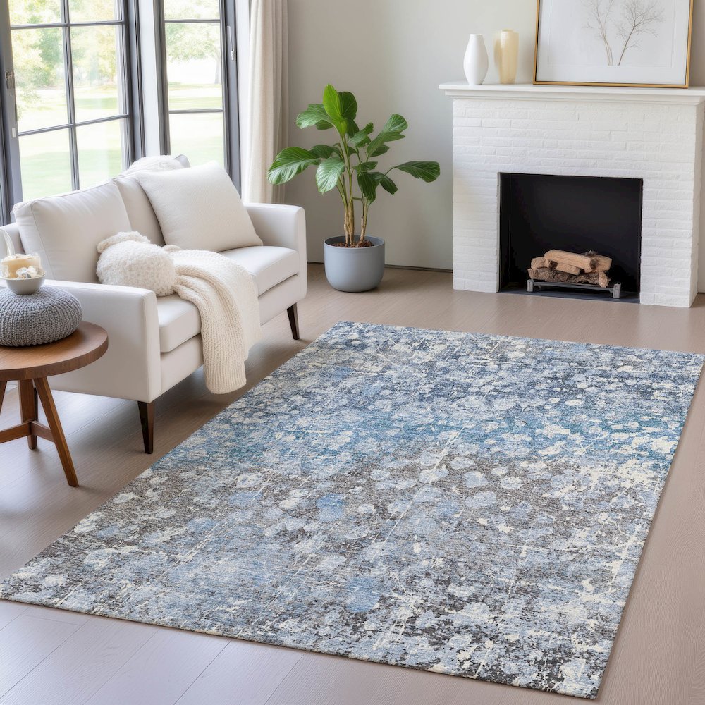 Machine Washable Indoor/Outdoor Chantille ACN2113 Blue 10' x 14' Rug. Picture 5