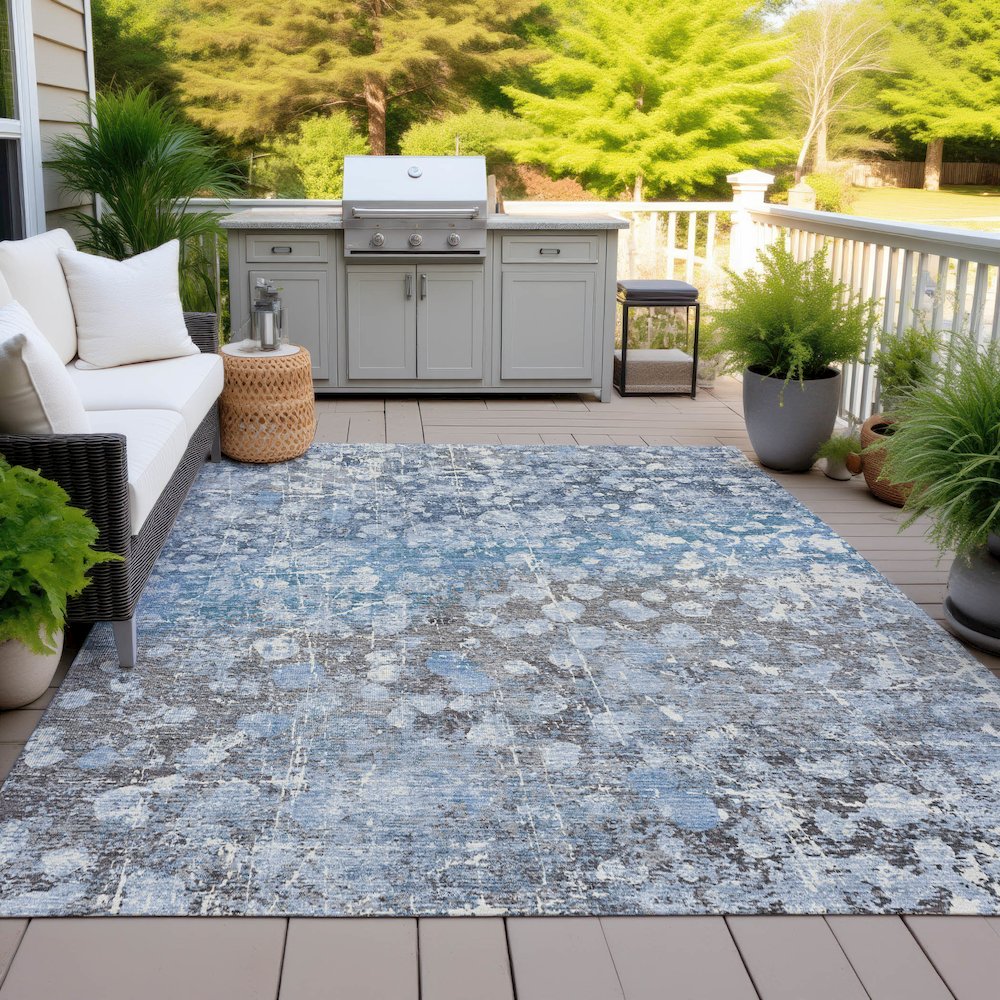 Machine Washable Indoor/Outdoor Chantille ACN2113 Blue 10' x 14' Rug. Picture 7