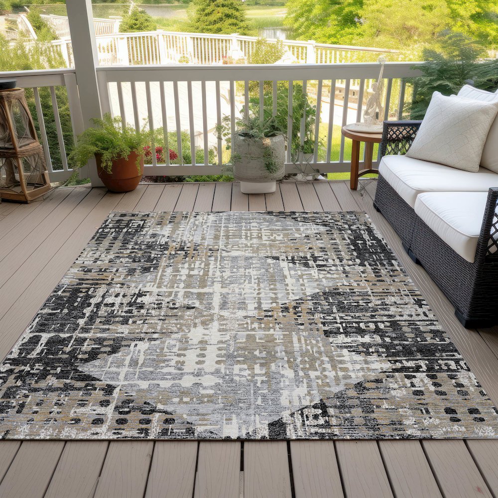 Machine Washable Indoor/Outdoor Chantille ACN2116 Black 10' x 14' Rug. Picture 8