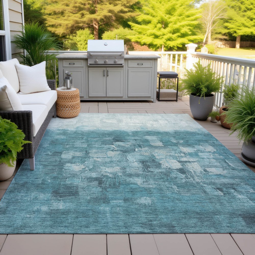 Machine Washable Indoor/Outdoor Chantille ACN2119 Teal 10' x 14' Rug. Picture 7