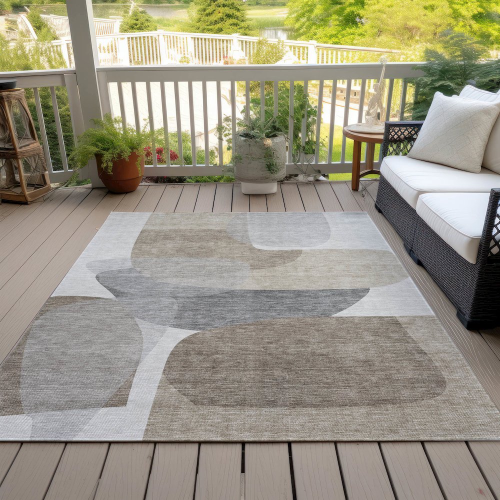 Machine Washable Indoor/Outdoor Chantille ACN2121 Taupe 10' x 14' Rug. Picture 8