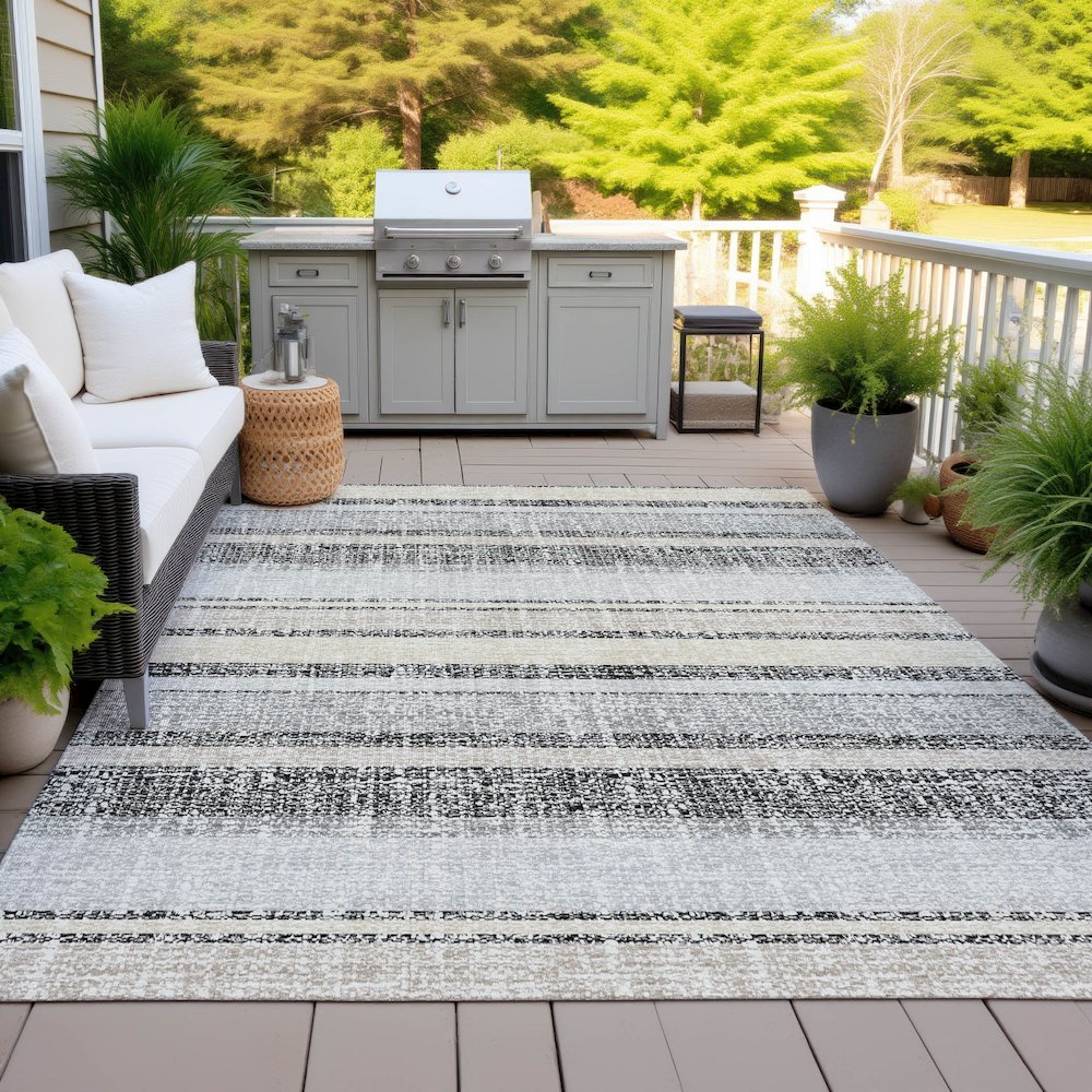 Machine Washable Indoor/Outdoor Chantille ACN2122 Black 10' x 14' Rug. Picture 7