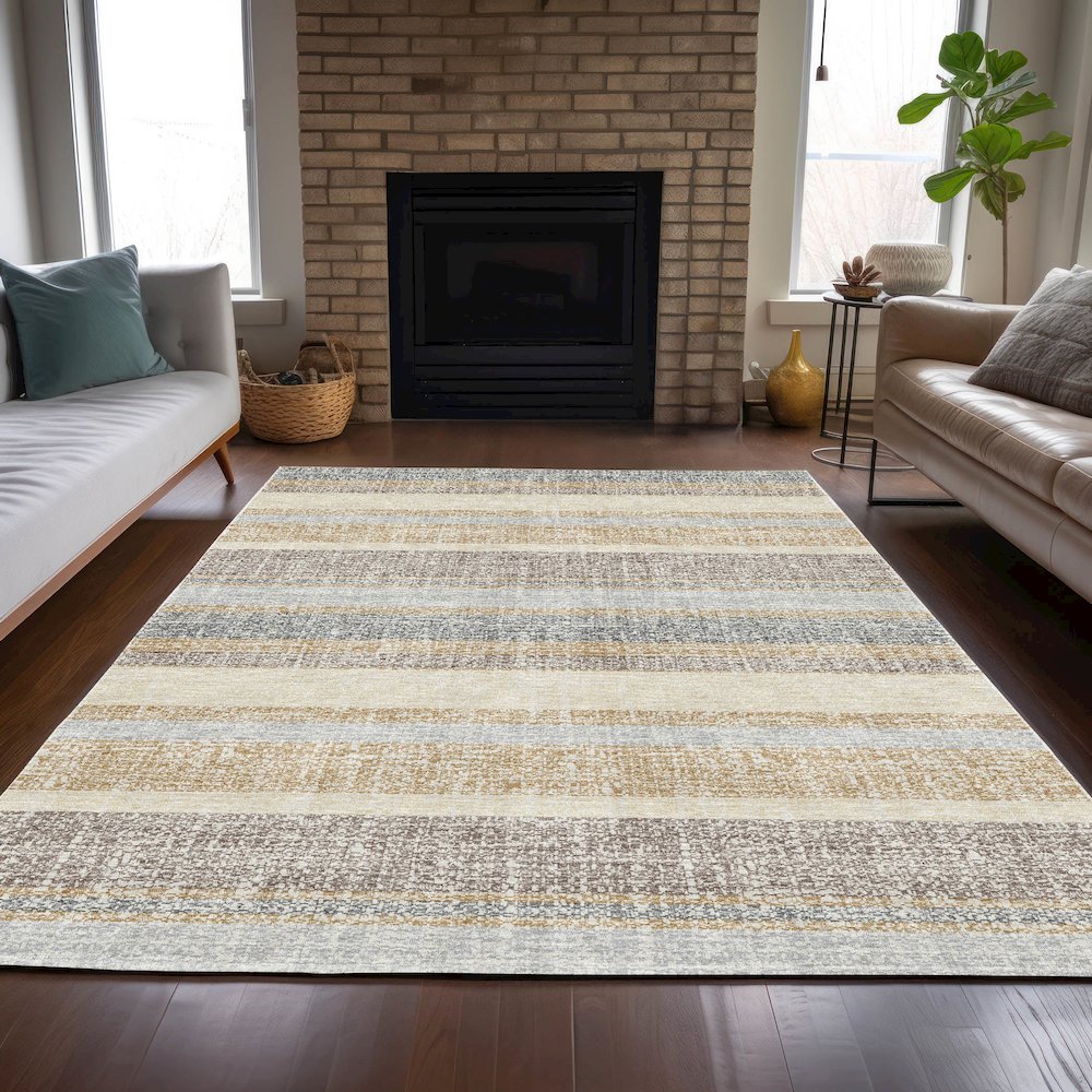 Machine Washable Indoor/Outdoor Chantille ACN2122 Gold 10' x 14' Rug. Picture 6