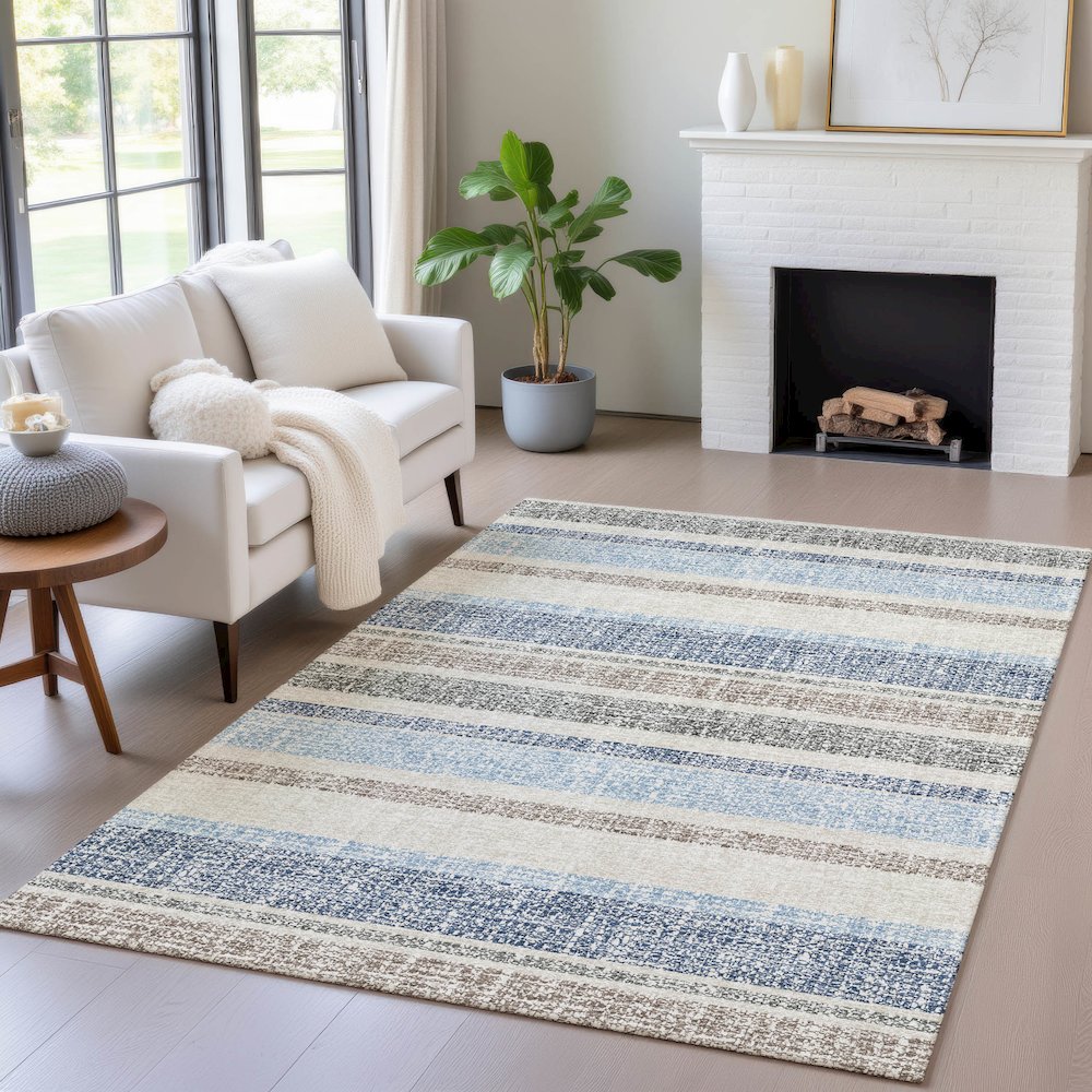 Machine Washable Indoor/Outdoor Chantille ACN2122 Navy 10' x 14' Rug. Picture 5