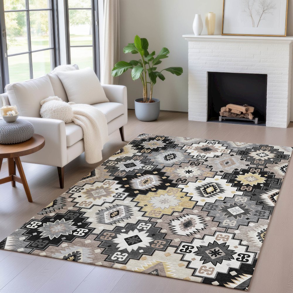 Machine Washable Indoor/Outdoor Chantille ACN2123 Black 10' x 14' Rug. Picture 5