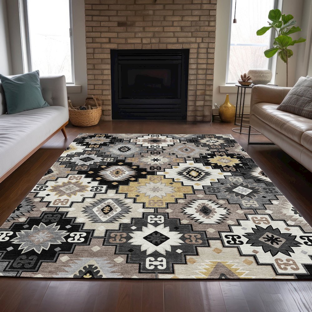 Machine Washable Indoor/Outdoor Chantille ACN2123 Black 10' x 14' Rug. Picture 6