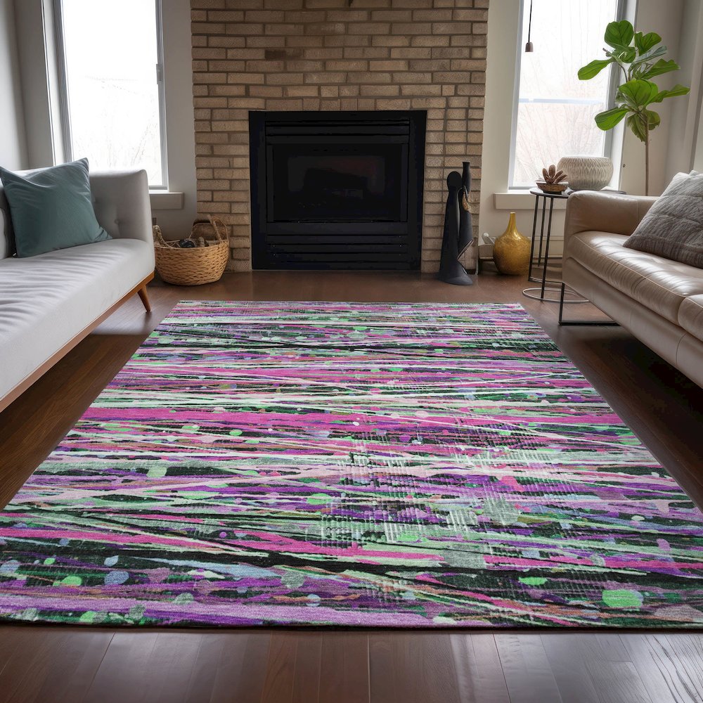 Machine Washable Indoor/Outdoor Chantille ACN2125 Pink 10' x 14' Rug. Picture 6