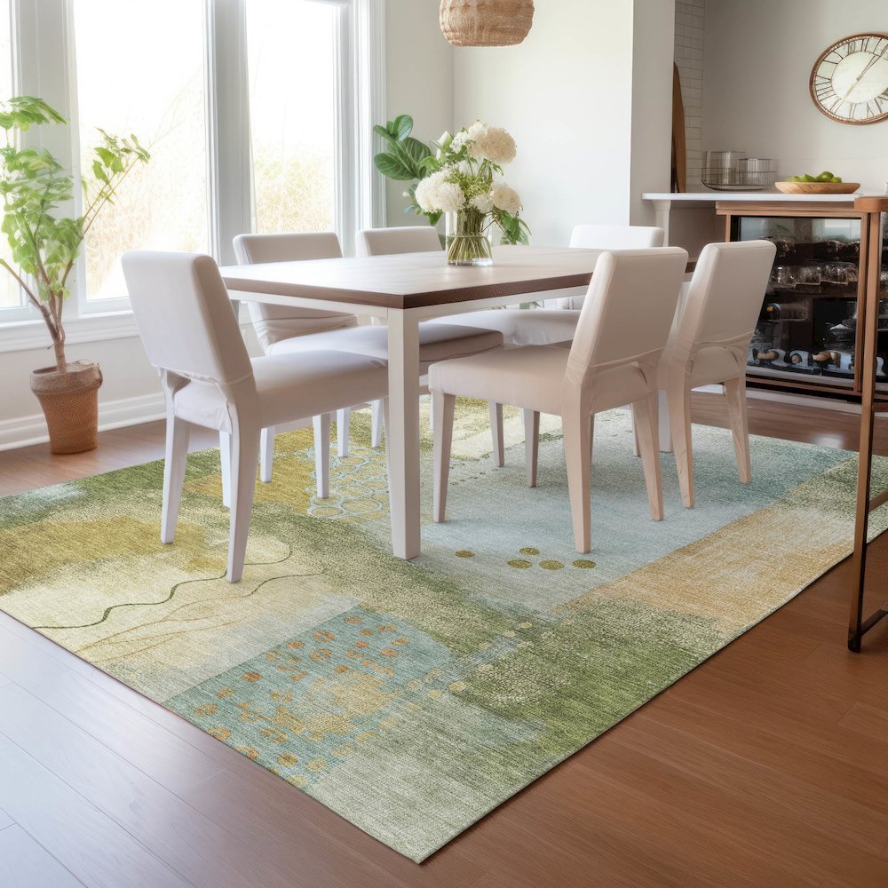 Machine Washable Indoor/Outdoor Chantille ACN2127 Green 10' x 14' Rug. Picture 5