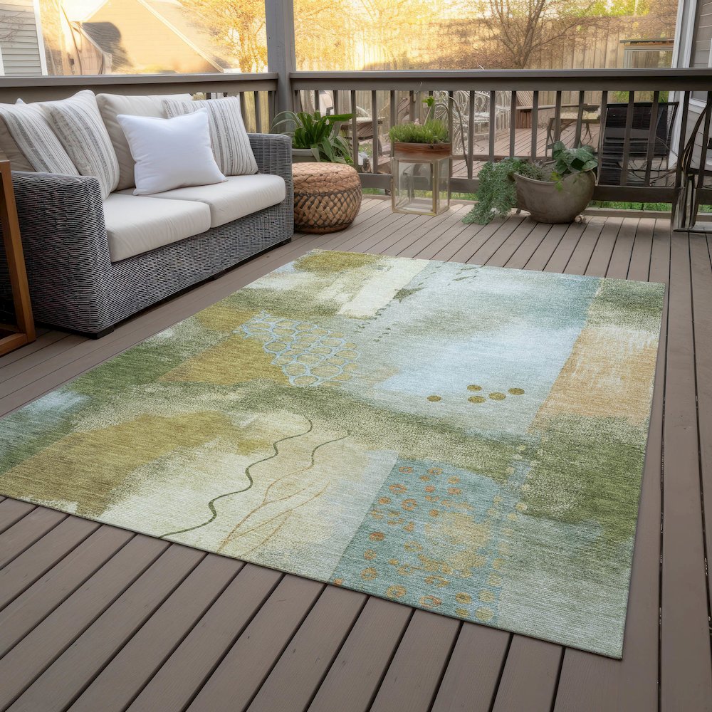 Machine Washable Indoor/Outdoor Chantille ACN2127 Green 10' x 14' Rug. Picture 8