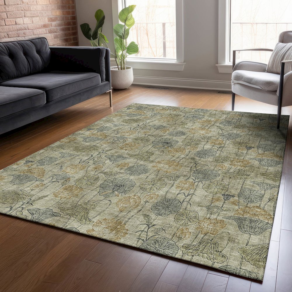 Machine Washable Indoor/Outdoor Chantille ACN2128 Khaki 10' x 14' Rug. Picture 5