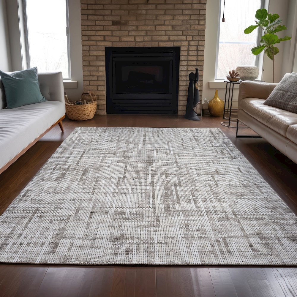 Machine Washable Indoor/Outdoor Chantille ACN2130 Taupe 10' x 14' Rug. Picture 6