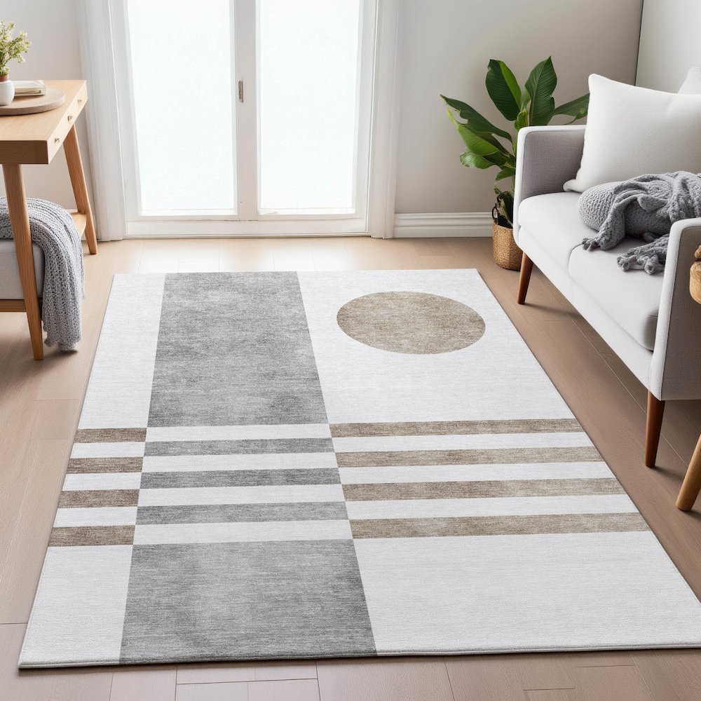 Machine Washable Indoor/Outdoor Chantille ACN2131 Ivory 10' x 14' Rug. Picture 5