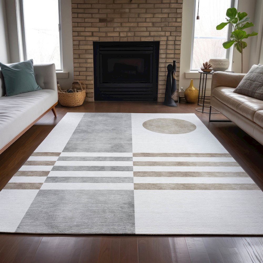 Machine Washable Indoor/Outdoor Chantille ACN2131 Ivory 10' x 14' Rug. Picture 6