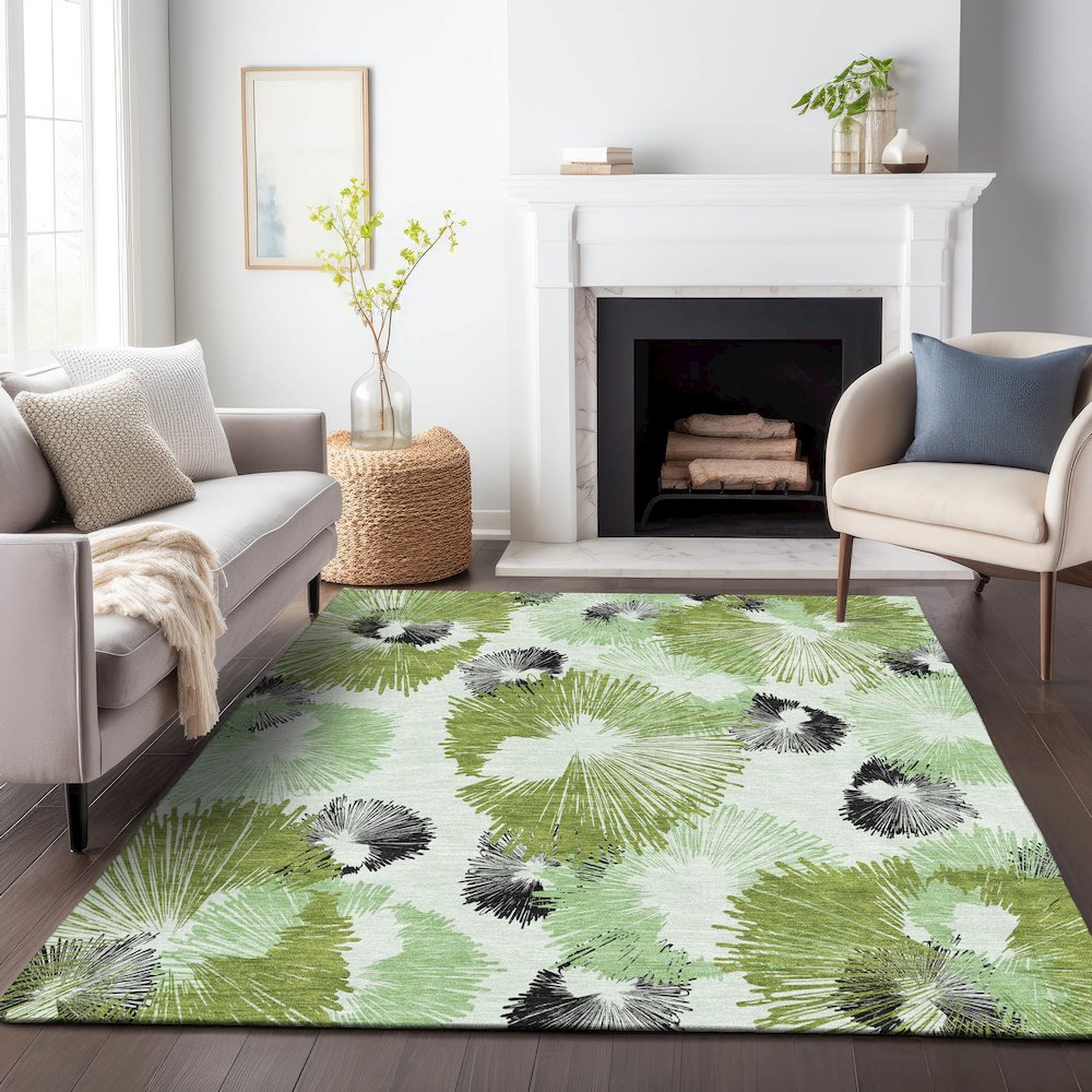 Machine Washable Indoor/Outdoor Chantille ACN2132 Olive 10' x 14' Rug. Picture 6