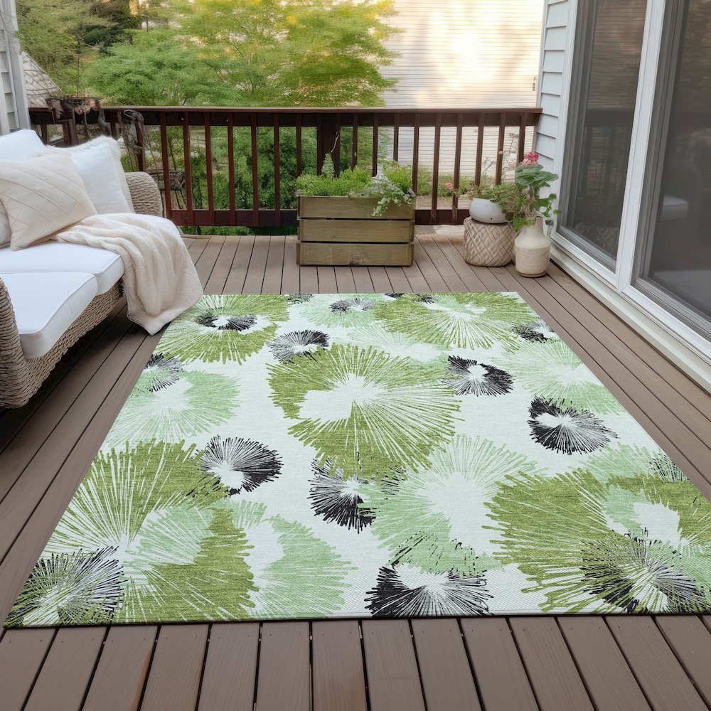 Machine Washable Indoor/Outdoor Chantille ACN2132 Olive 10' x 14' Rug. Picture 7